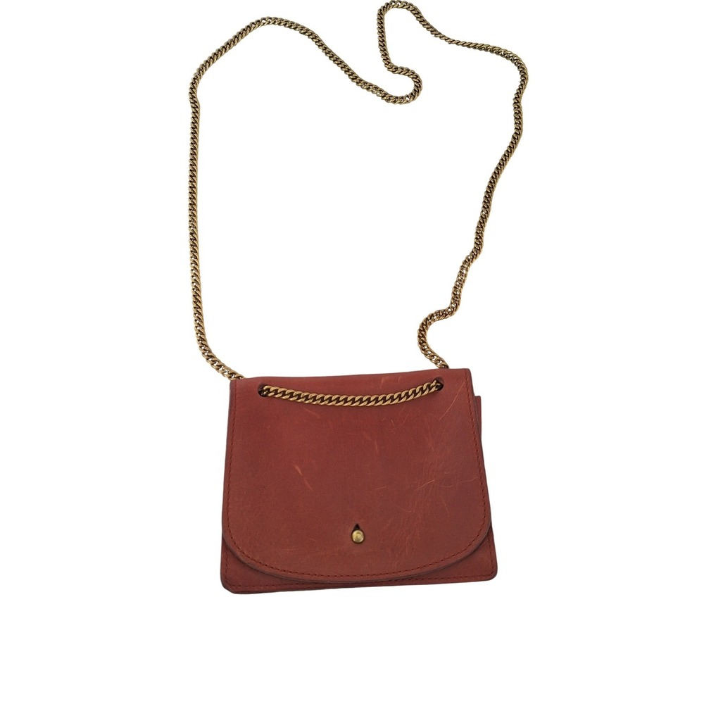 Madewell  Brown leather mini crossbody bag with metal‎ chain strap
